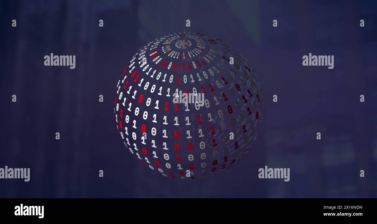 Image of globe with network of connections over binary coding Stock Photo