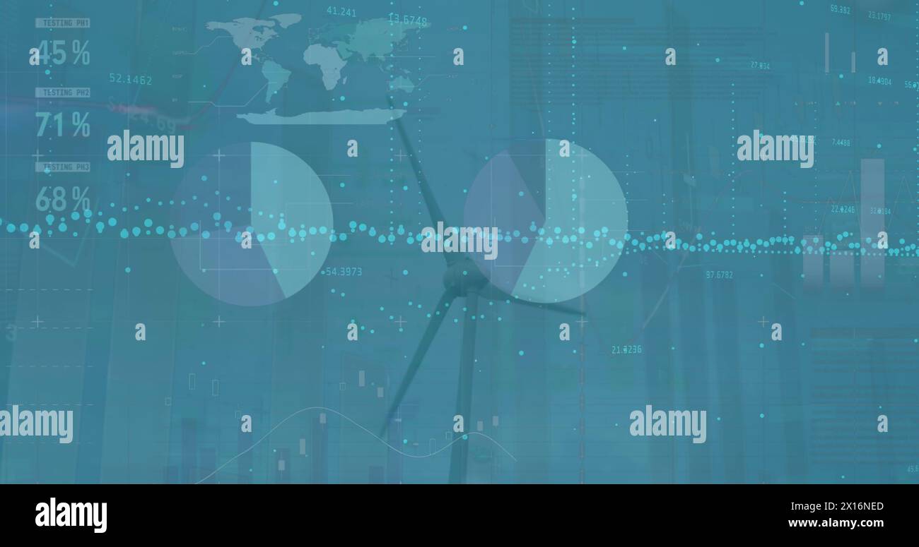 Image of statistics and data processing on blue background Stock Photo