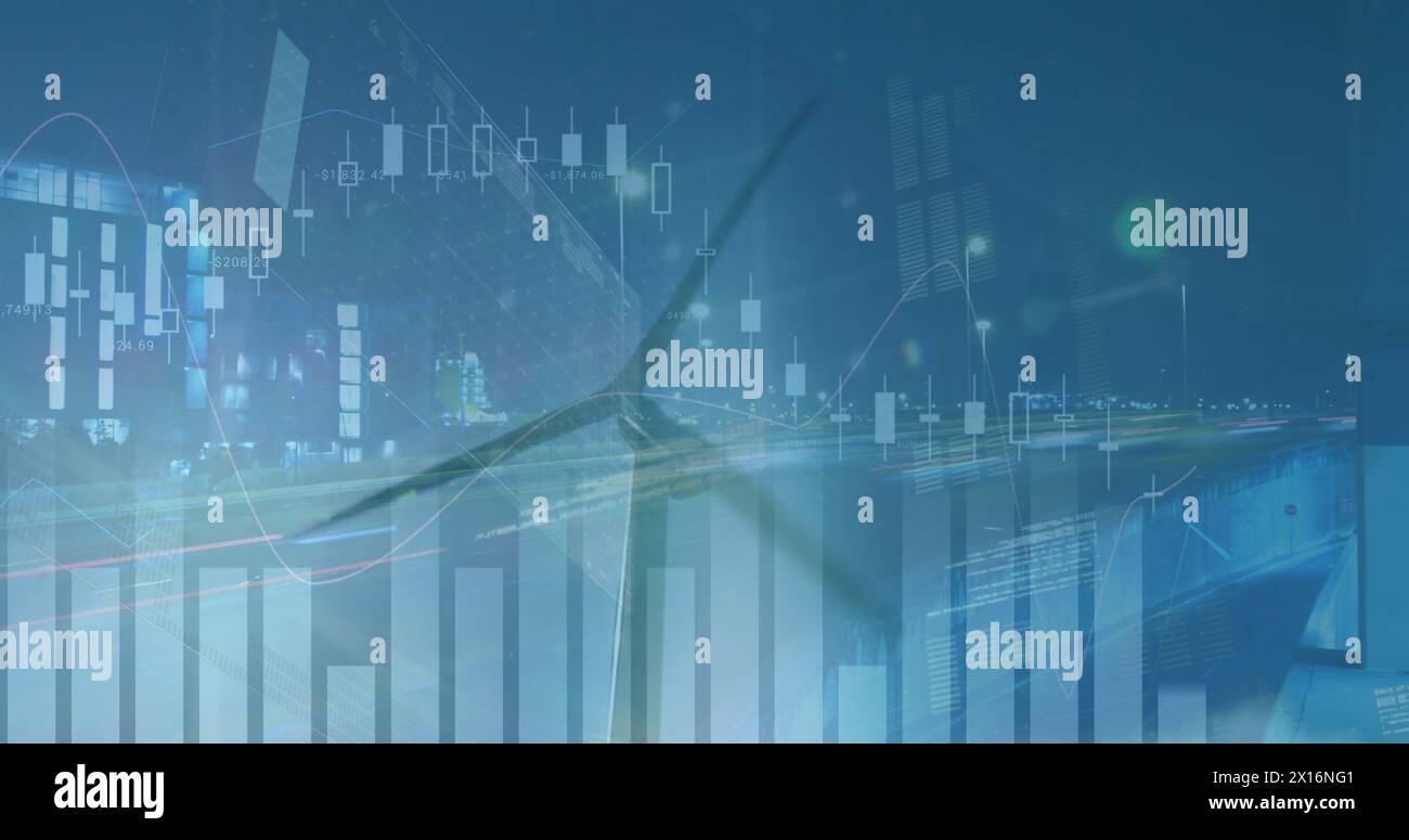 Image of statistics and data processing over digital screens Stock Photo