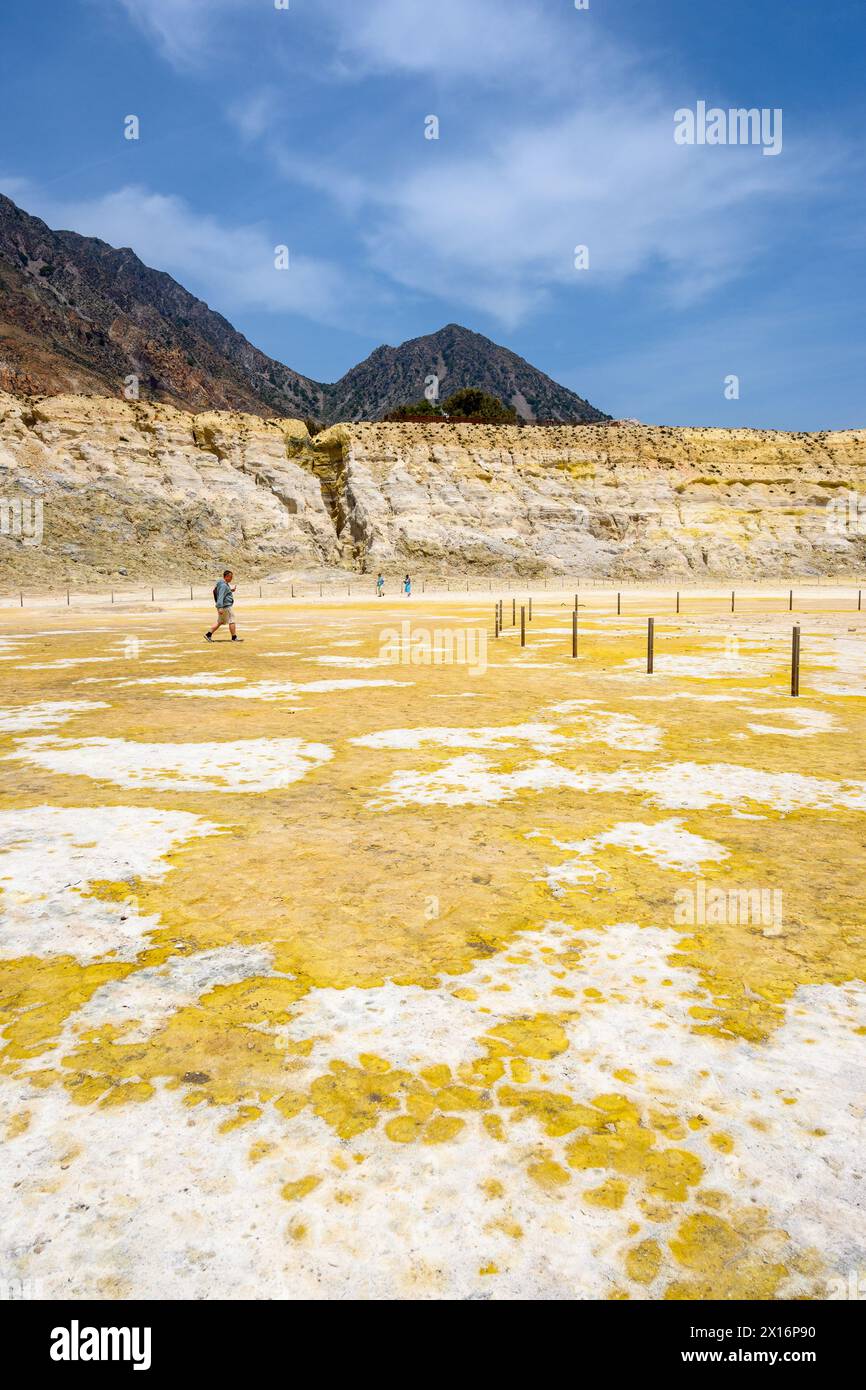 Nisyros, Greece - May 10, 2023: Sulfur in the Stefanos crater on Nisyros island in Greece Stock Photo