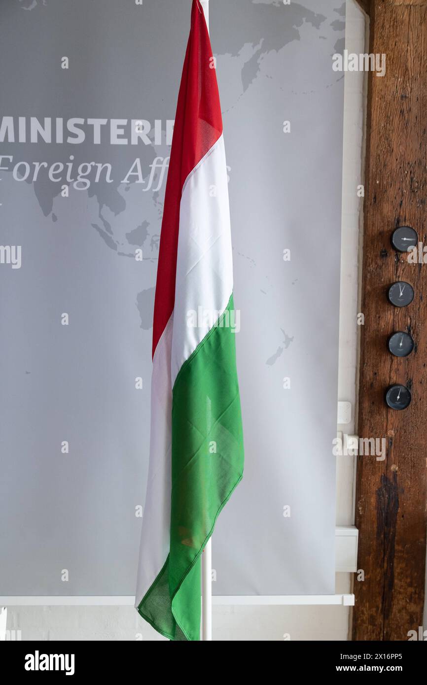 The national flag of Hungary is a horizontal tricolour of red, white and green Copenhagen Eigtveds Pakhus Denmark Copyright: xKristianxTuxenxLadegaardxBergx 2E6A7627 Stock Photo