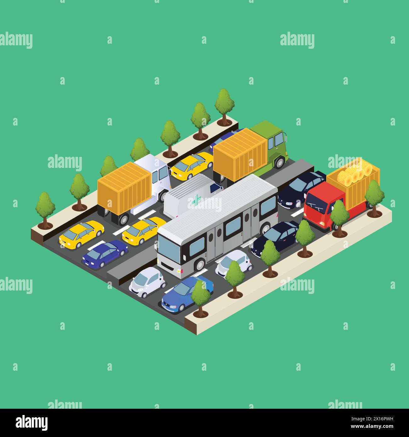 Cars on the road in a traffic jam in the city Stock Vector