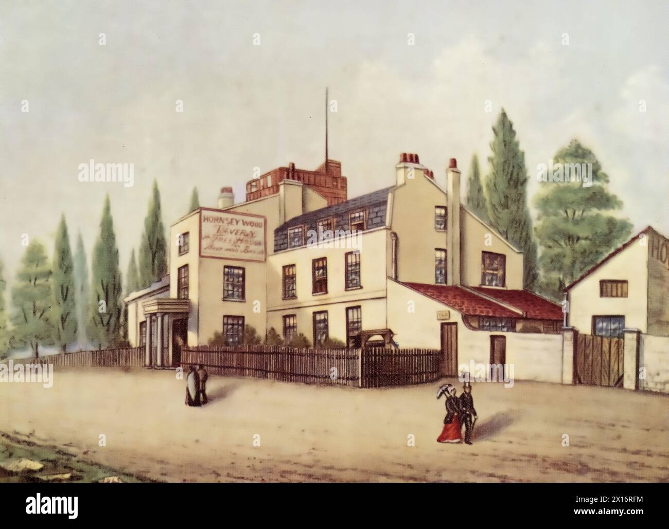 Hornsey Wood Tavern, 25 Alexandra Villas, Finsbury Park, London, c1863. Hornsey Wood House was pulled down in 1866, at which time the tea-gardens and grounds became absorbed into Finsbury Park. Stock Photo