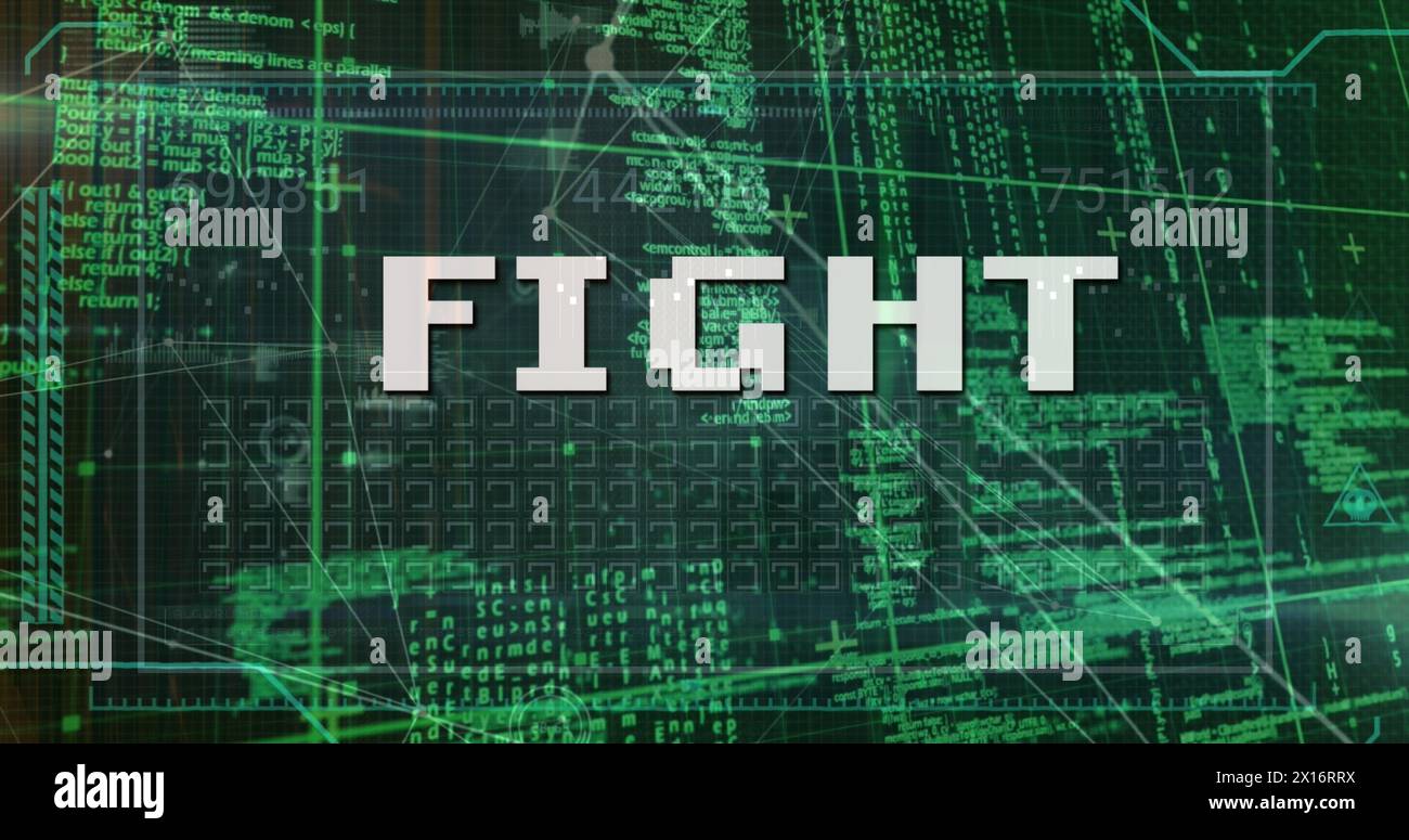 Image of fight text over numbers and data processing Stock Photo