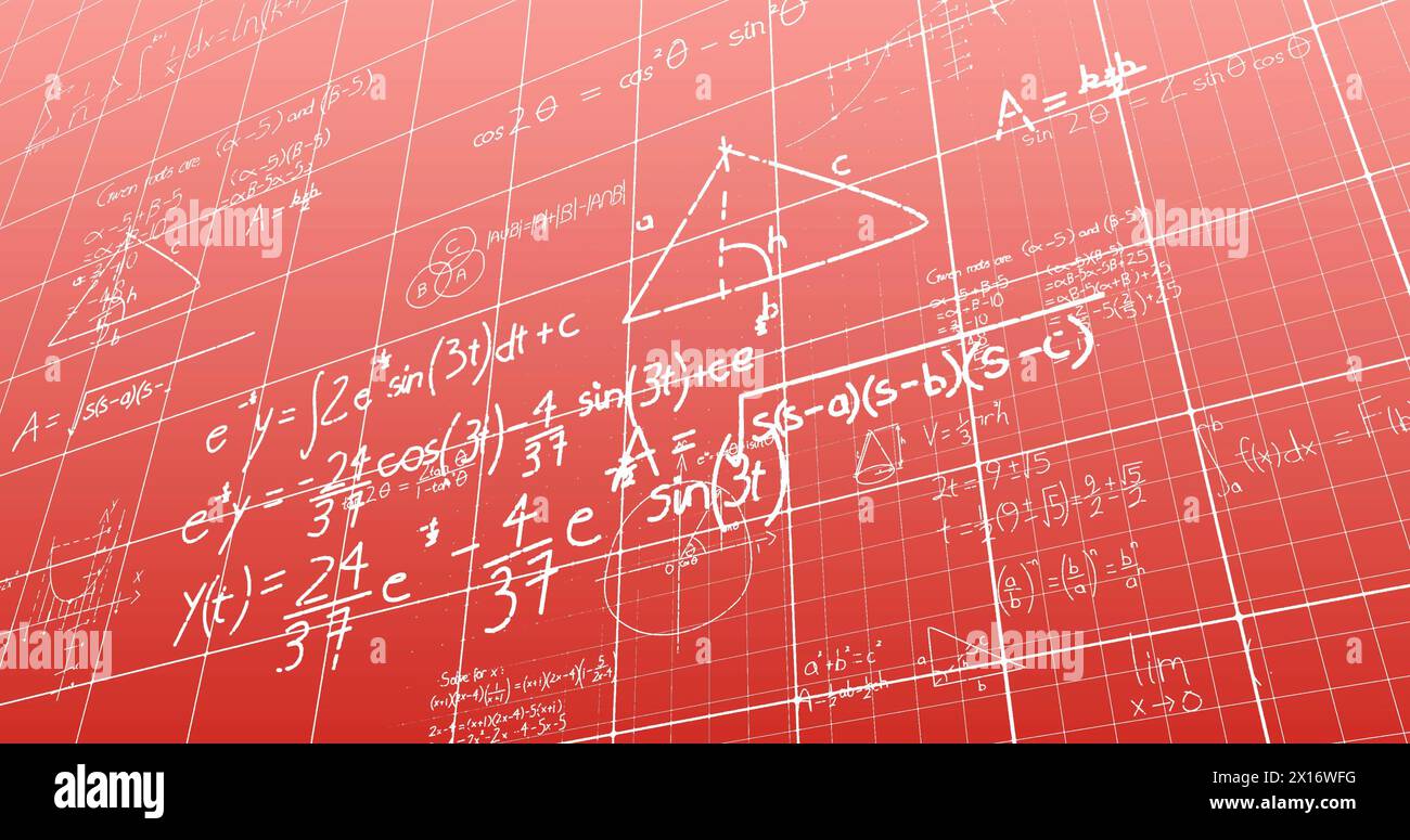 Image of mathematical equations and diagrams on grid pattern against ...