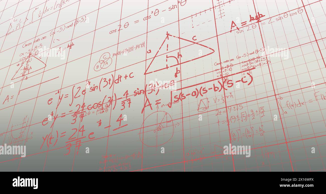 Image of mathematical diagrams and equation over grid pattern against ...
