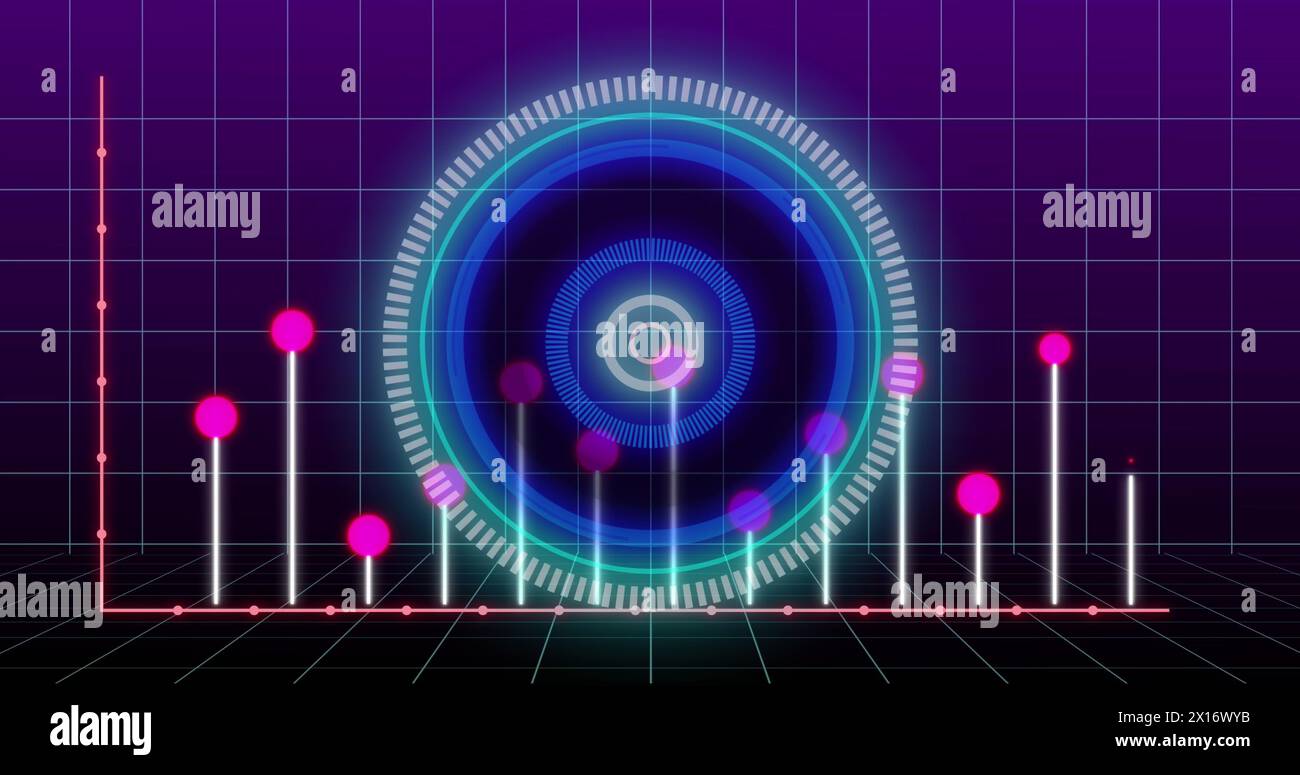 Image of financial data processing and scope scanning over grid Stock Photo