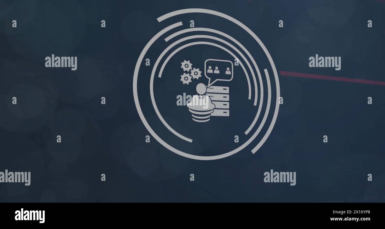 Image of business icons over data processing on black background Stock ...