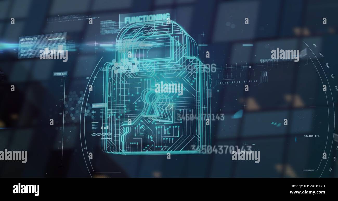 Image of financial data processing over online security padlock Stock Photo