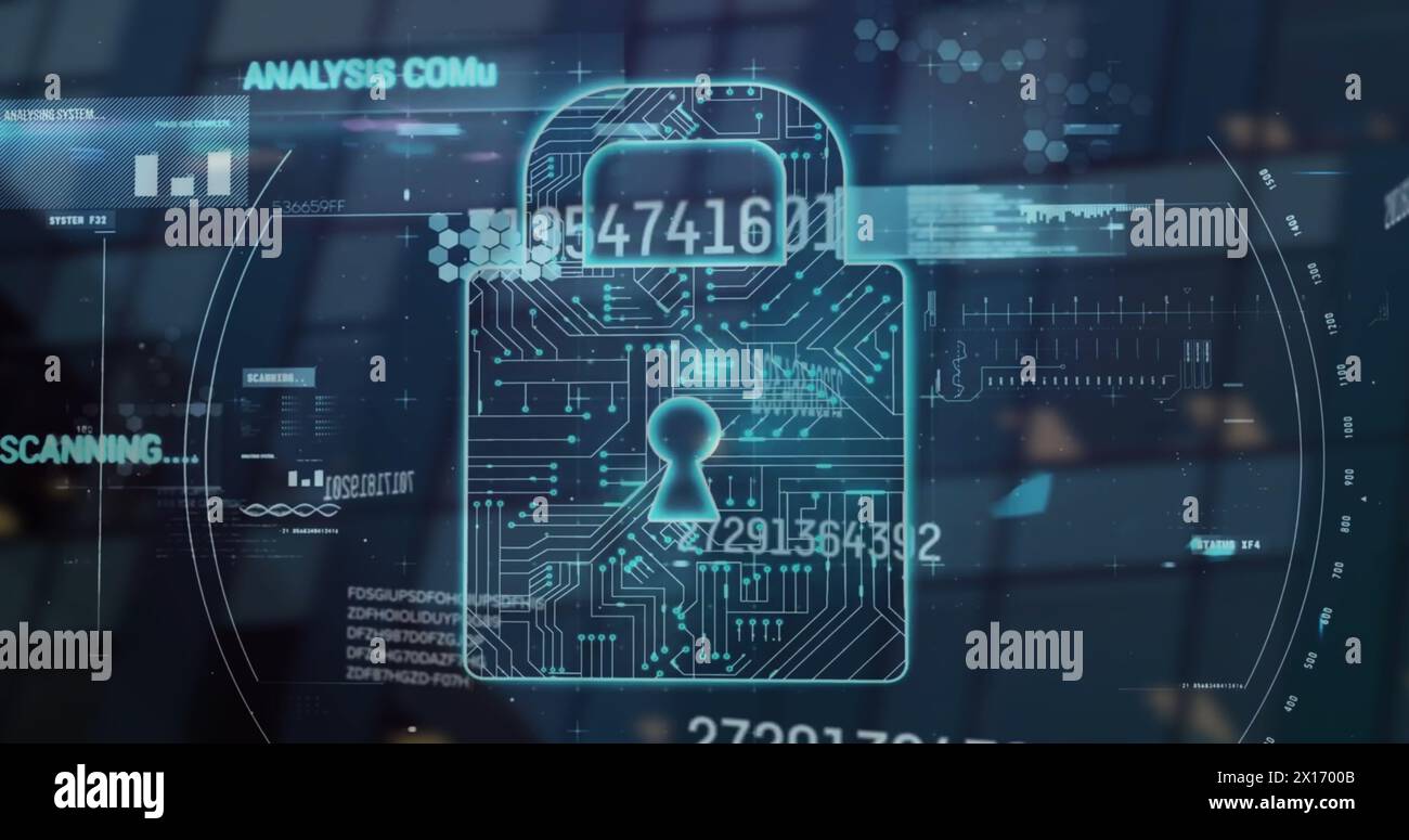 Image of financial data processing over online security padlock Stock Photo