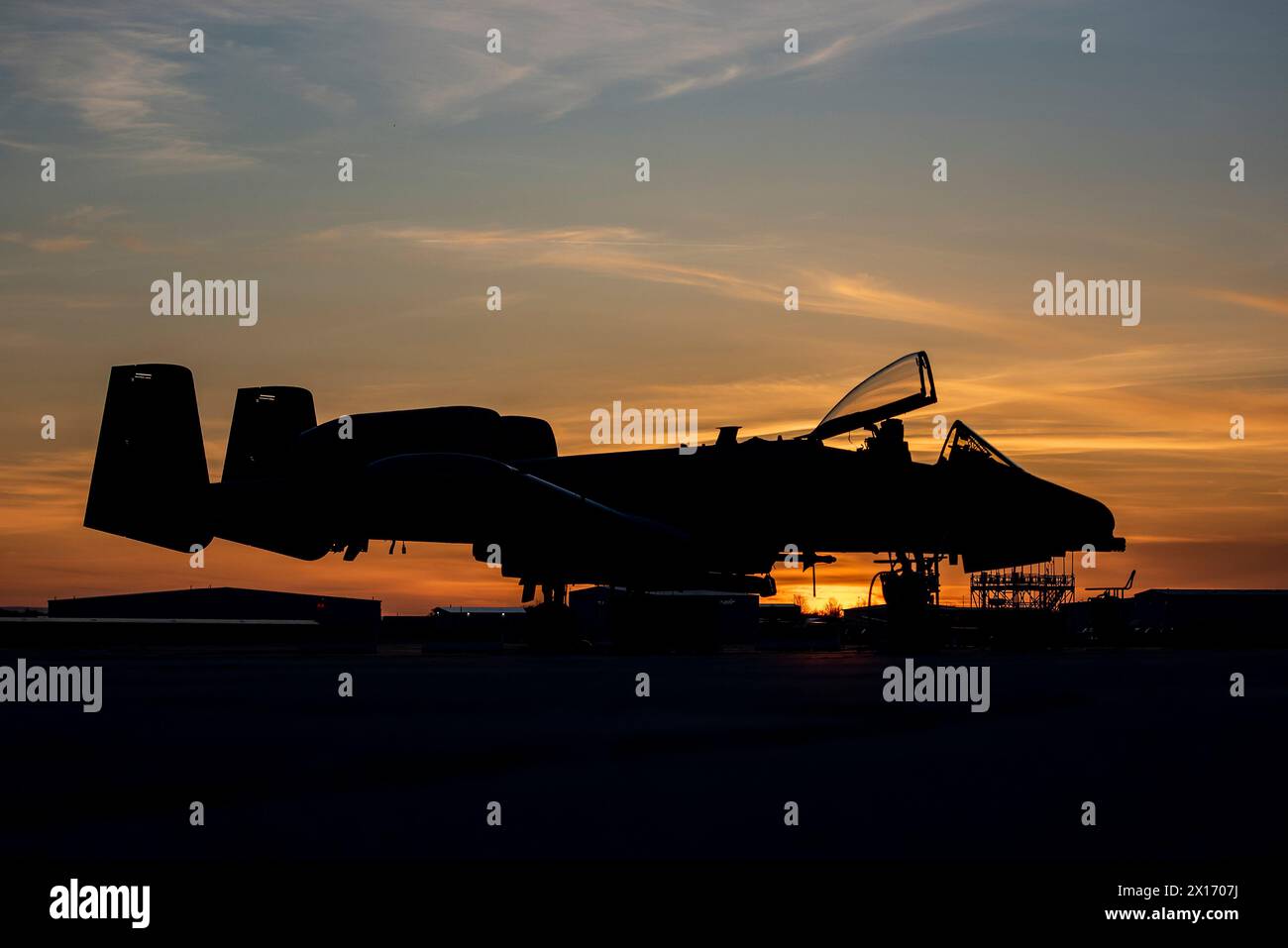 Boise, United States. 10 April, 2024. A U.S. Air Force A-10 Thunderbolt II close air support aircraft with the Skull Bangers of the 124th Fighter Wing prepares for night flying operations at Gowan Field, April 10, 2024 in Boise, Idaho. Credit: MSgt. Becky Vanshur/US Air Force/Alamy Live News Stock Photo