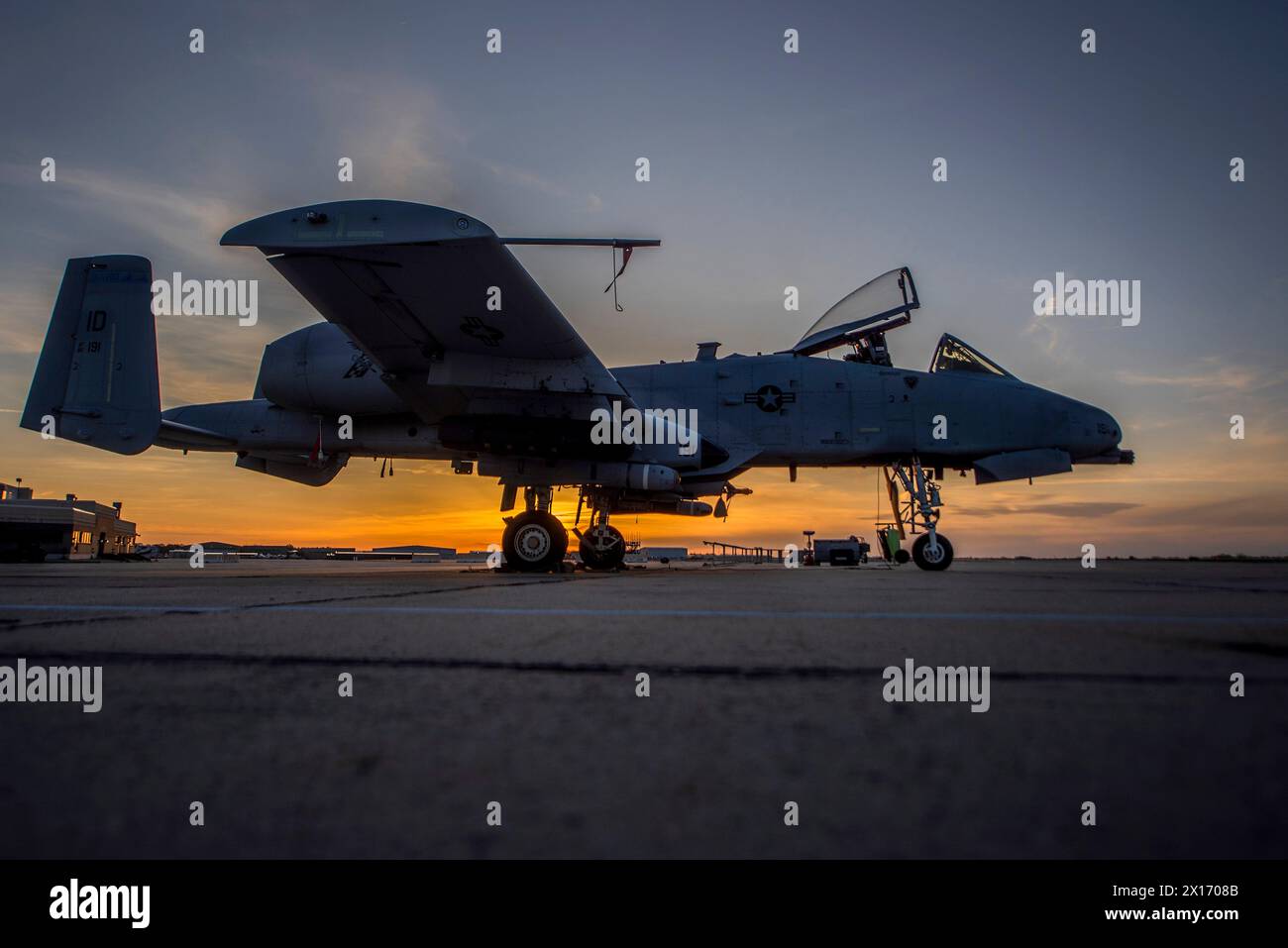 Boise, United States. 10 April, 2024. A U.S. Air Force A-10 Thunderbolt II close air support aircraft with the Skull Bangers of the 124th Fighter Wing prepares for night flying operations at Gowan Field, April 10, 2024 in Boise, Idaho. Credit: MSgt. Becky Vanshur/US Air Force/Alamy Live News Stock Photo