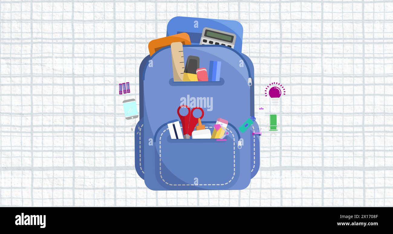 Image of back pack over school items icons Stock Photo