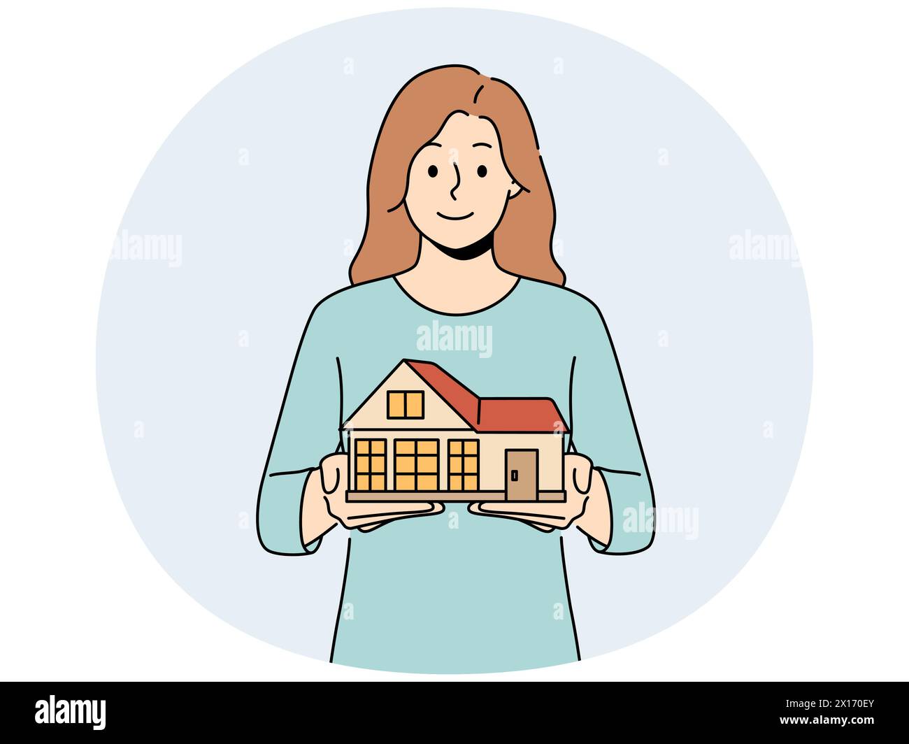 Smiling woman holding house model in hands. Happy female real estate ...