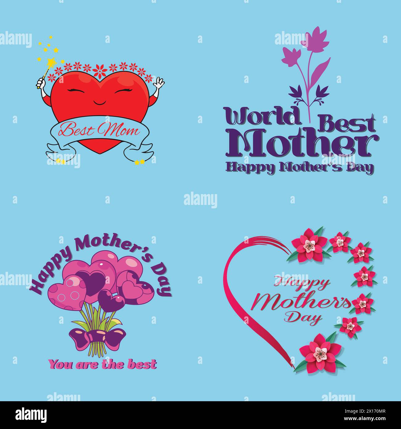 Set of Mother's day greeting cards Mother's day design Set in modern ...
