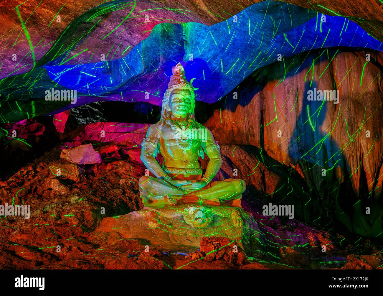 Sri Ramayana Cave temple, Kuala Lumpur, Malaysia, 2024. The cave depicts the story of Rama as a chronicle along the walls of the cave. Stock Photo