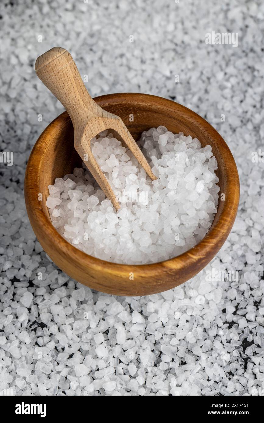 large white salt crystals for cooking, large sea salt for pickling and cooking Stock Photo