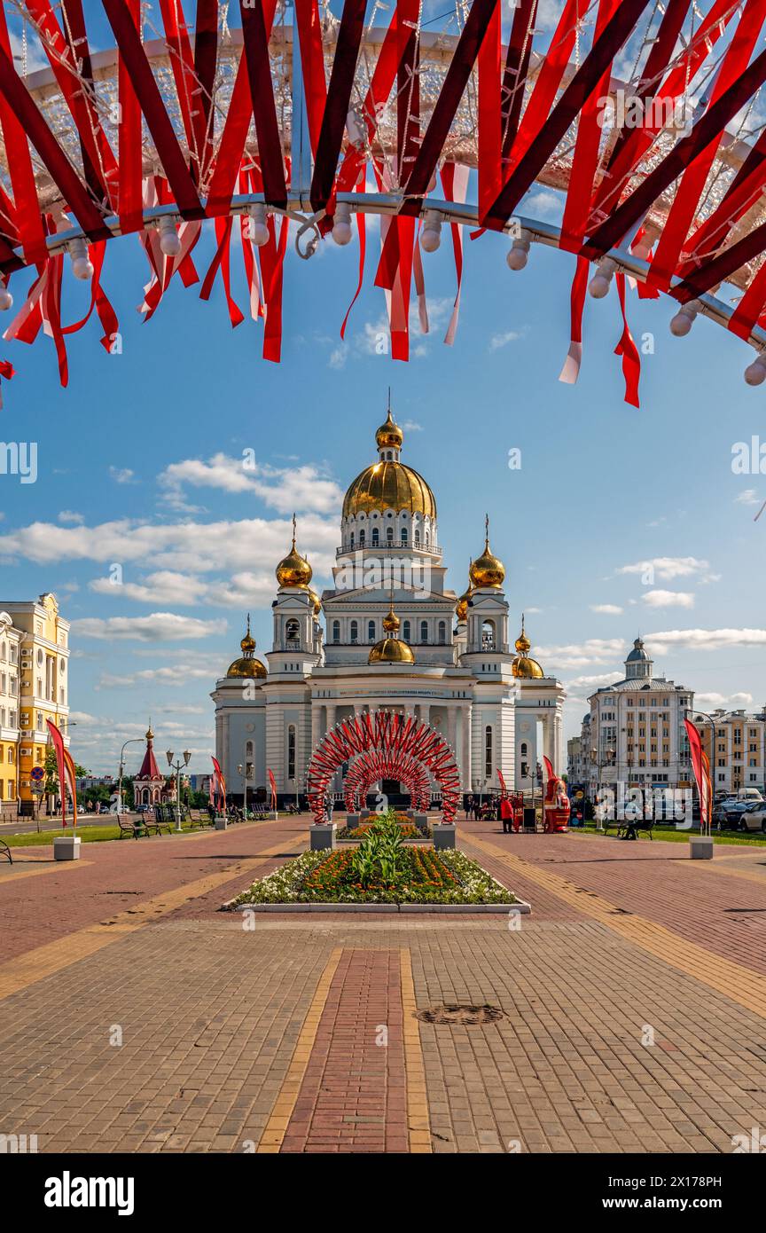 Saransk, Russia - June 5, 2023. Cathedral of St. Theodore Ushakov in Saransk, Russia. It is named after the Russian saint and admiral Fyodor Ushakov. Stock Photo