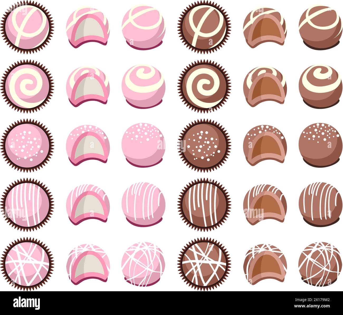 vector collection of chocolate candies for dessert, top view, side view ...