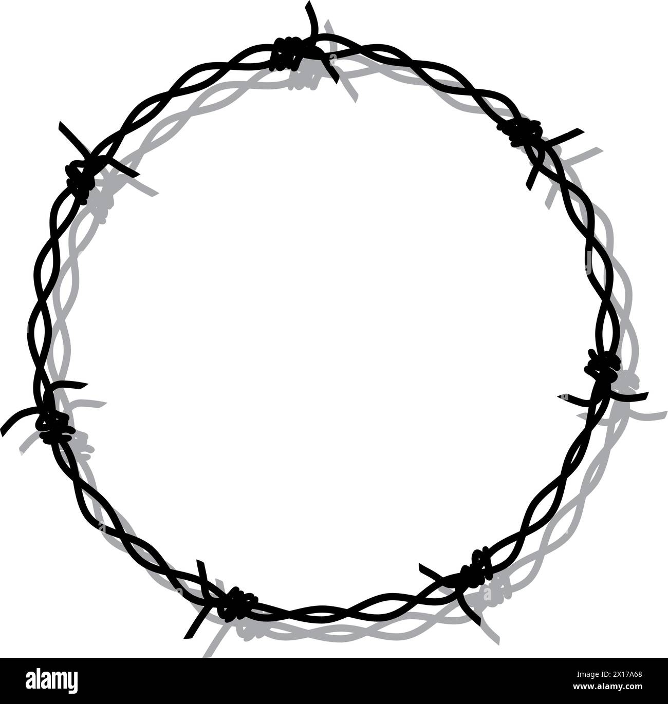 vector hand drawing of barbed wire prison boundary. barbed wire round frame border with shadow Stock Vector