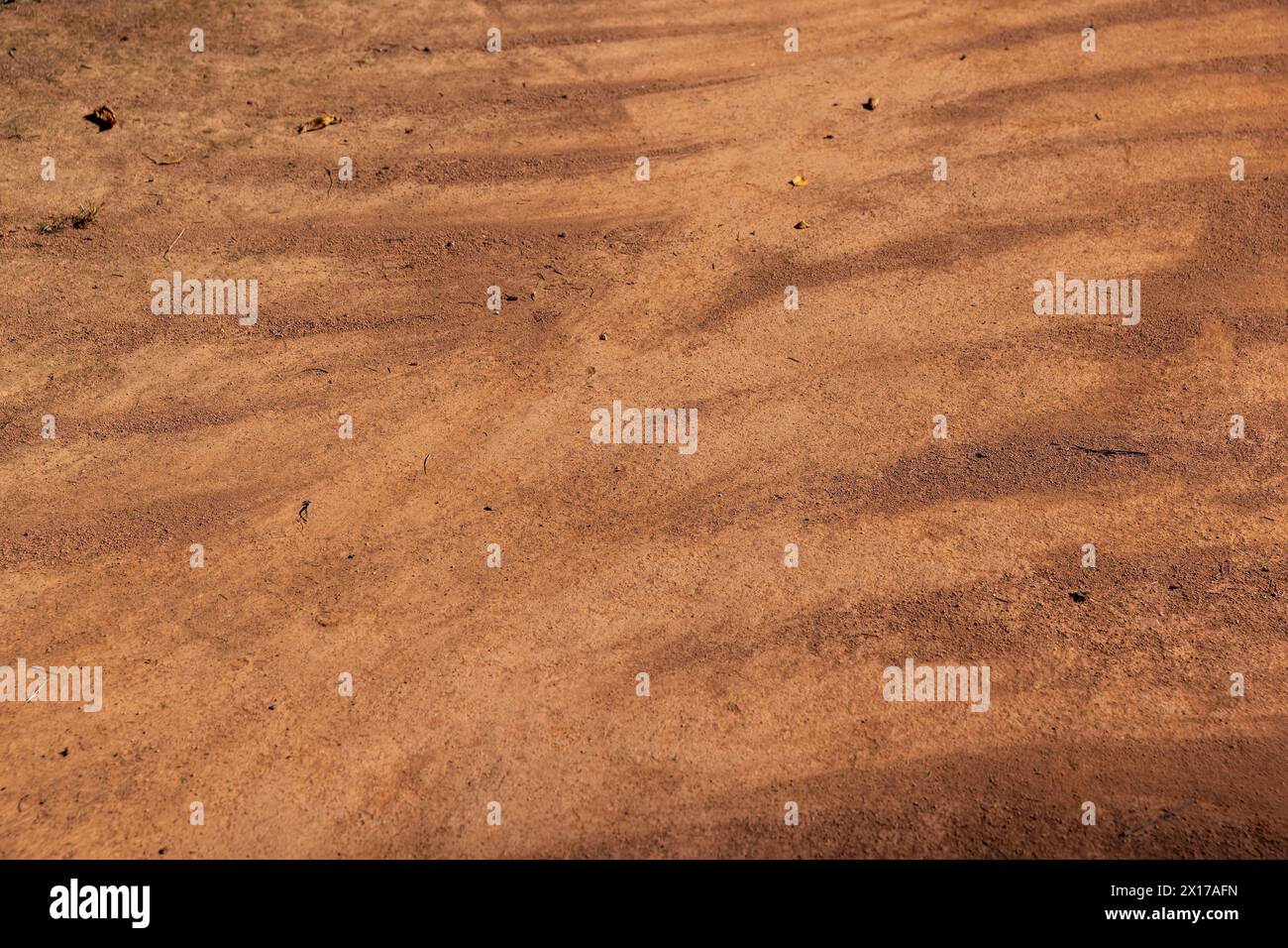 a red sand walking path in the park, a walking red path made of rammed sand after sweeping Stock Photo