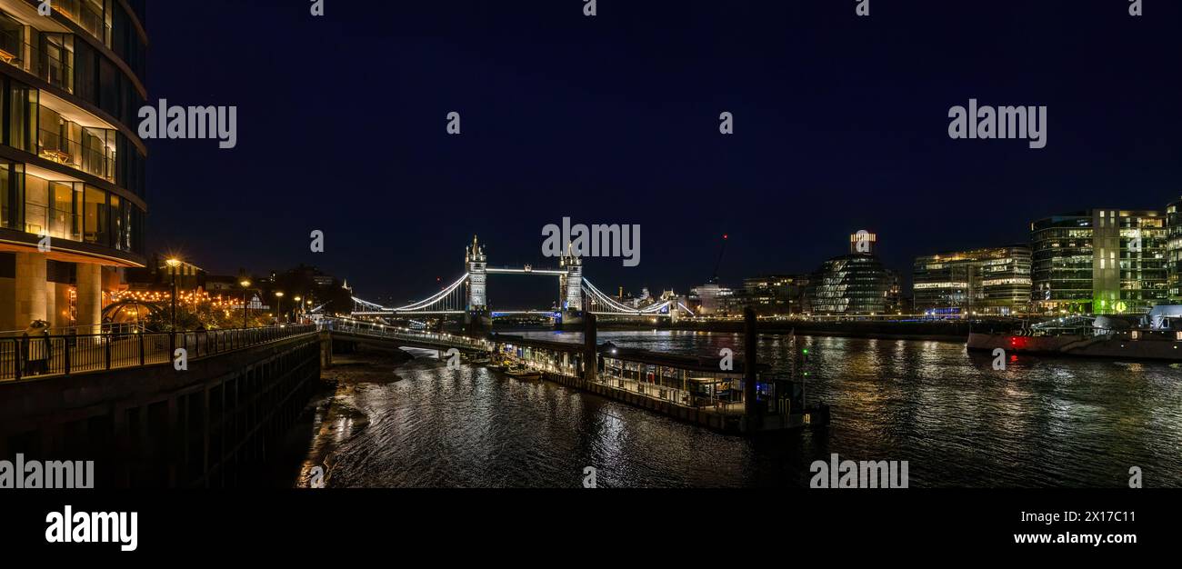 View along the Thames to Tower Bridge Stock Photo