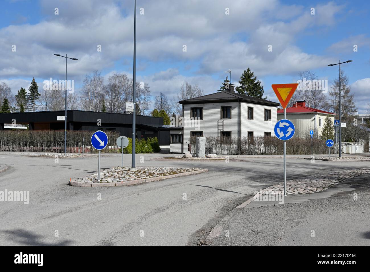 a typical roundabout in a small Finnish town Stock Photo