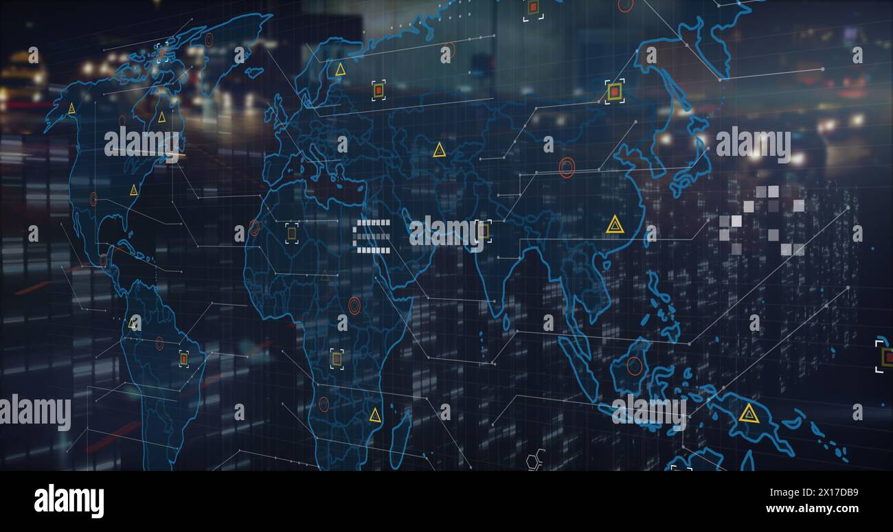 Image of data processing over world map Stock Photo - Alamy