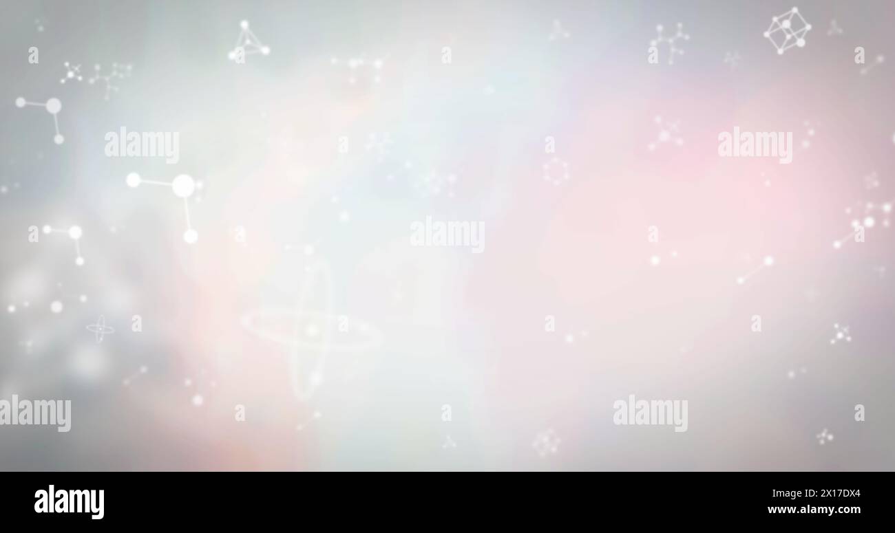Image of white molecules floating on glowing background Stock Photo