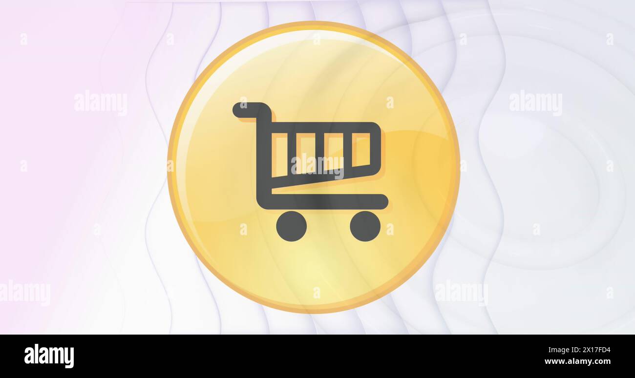 Digital Image Of Shopping Cart Icon On Yellow Banner Over Concentric 