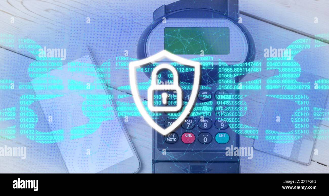 Image of block chain and security padlock on shield over payment ...