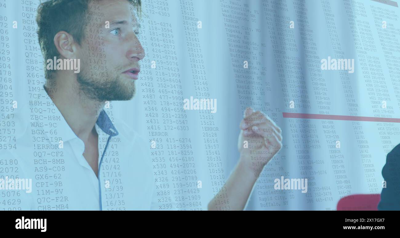 Image of data processing over caucasian man Stock Photo