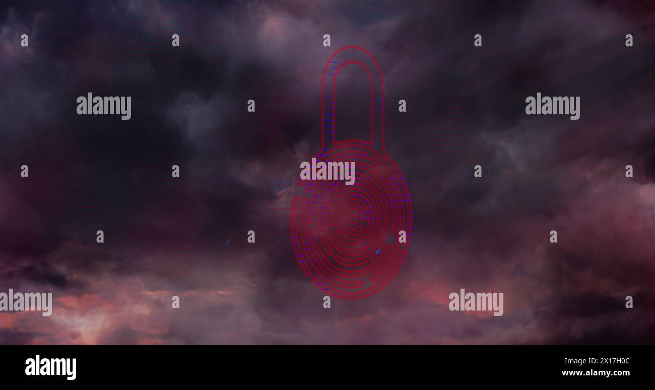 Image of clouds and storm over padlock Stock Photo