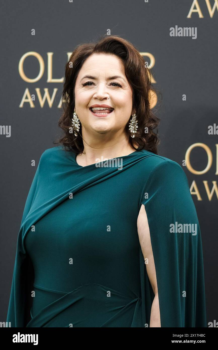 Ruth Jones photographed arriving at the Olivier Awards 2024 with
