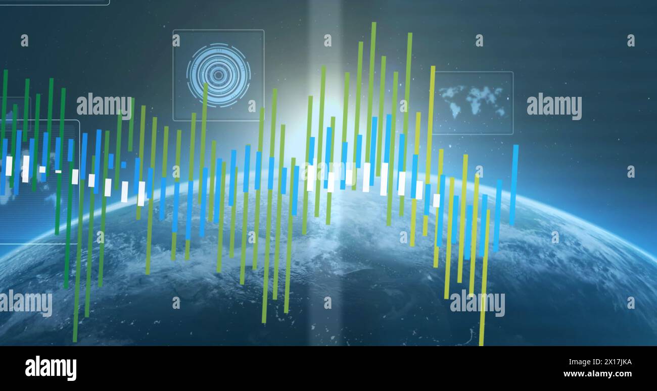 Image of globe over data processing Stock Photo