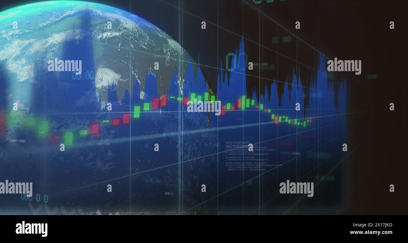 Image of globe over data processing Stock Photo