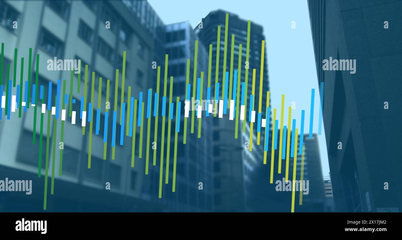 Image of cityscape over data processing Stock Photo