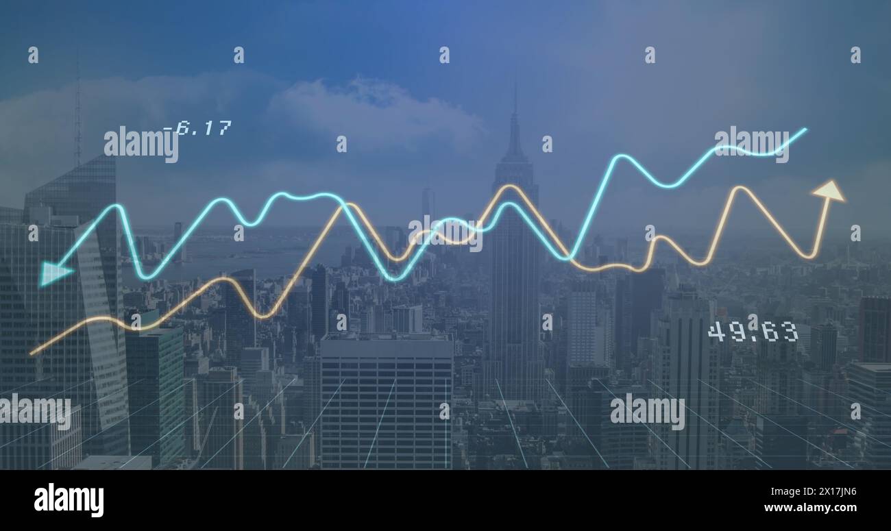 Image of cityscape over data processing Stock Photo