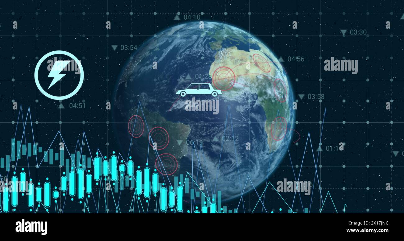 Image of globe over data processing Stock Photo