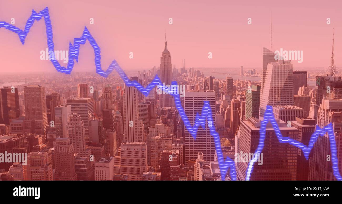 Image of cityscape over data processing Stock Photo