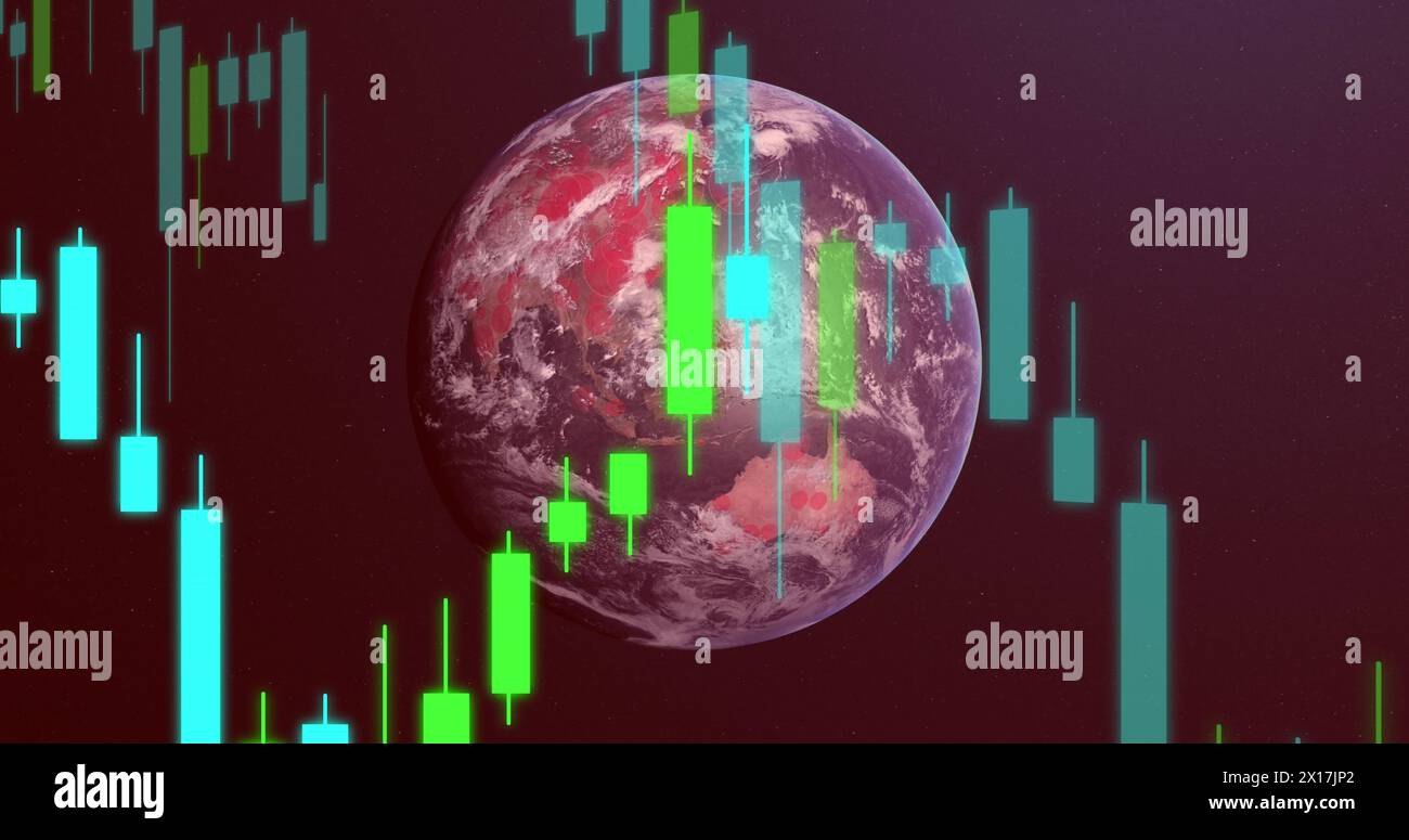 Image of globe over data processing Stock Photo