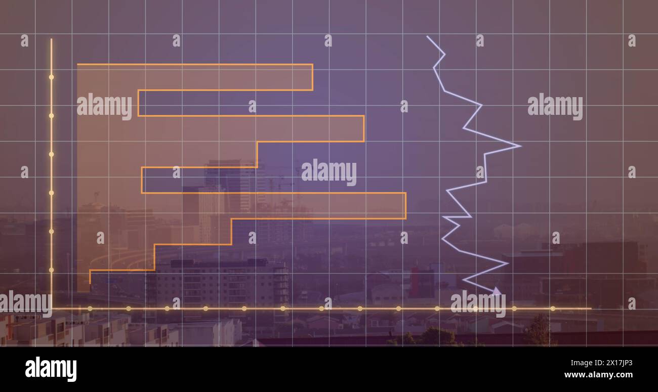 Image of cityscape over data processing Stock Photo