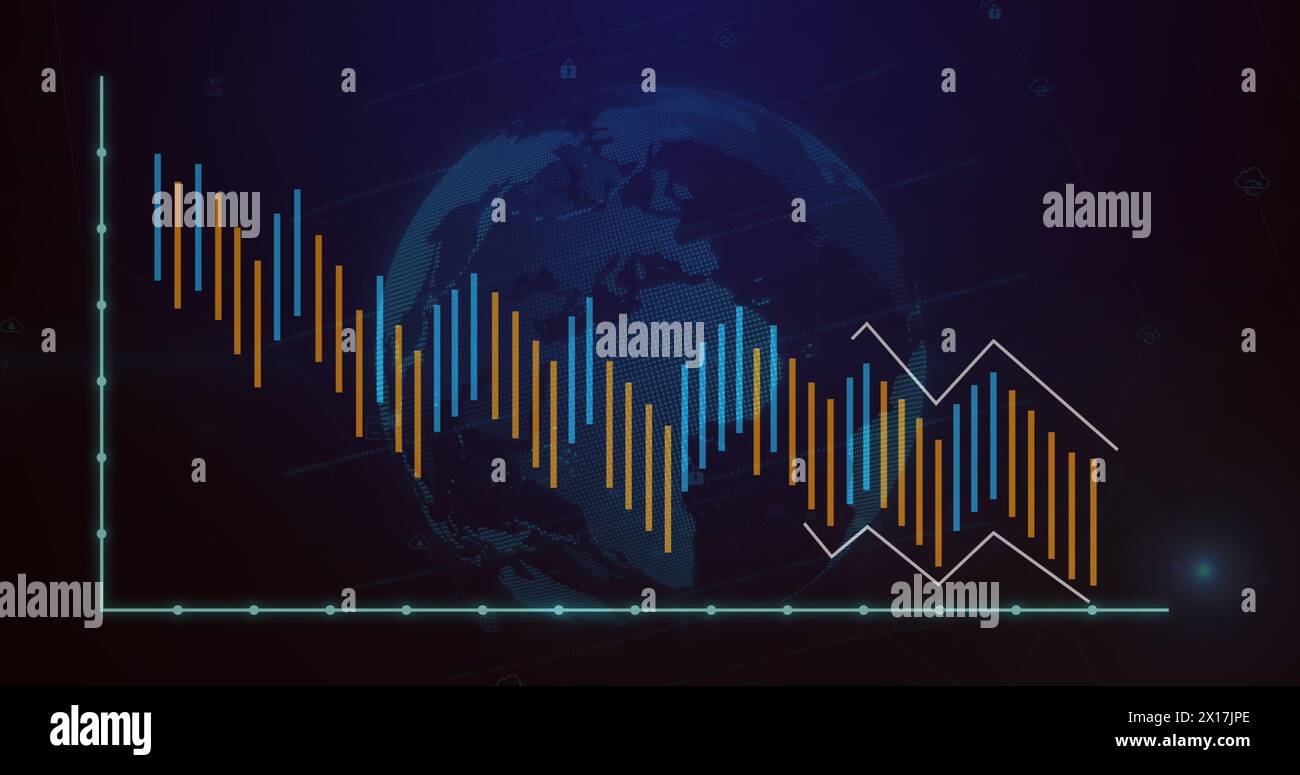 Image of globe over data processing Stock Photo