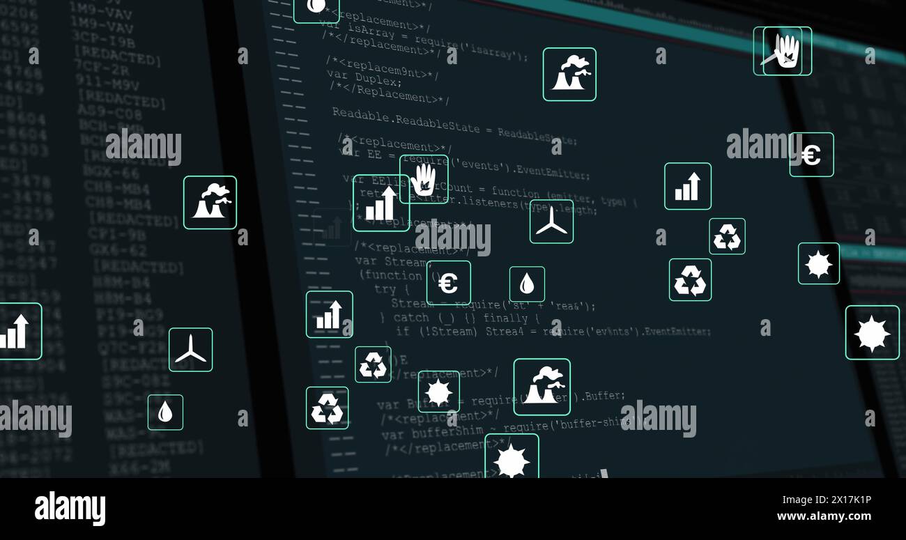Energy sustainability icons animation over hi-res stock photography and ...