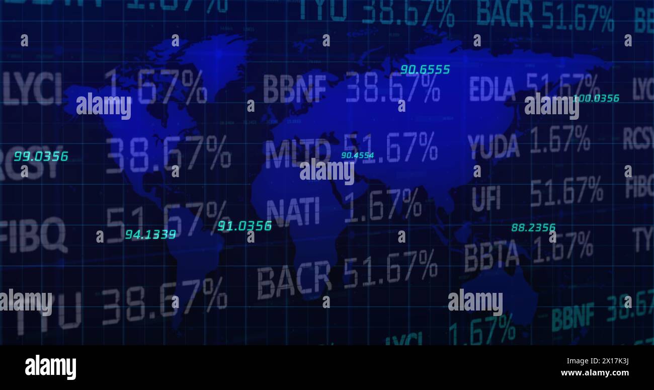 Image of financial data processing over world map Stock Photo - Alamy