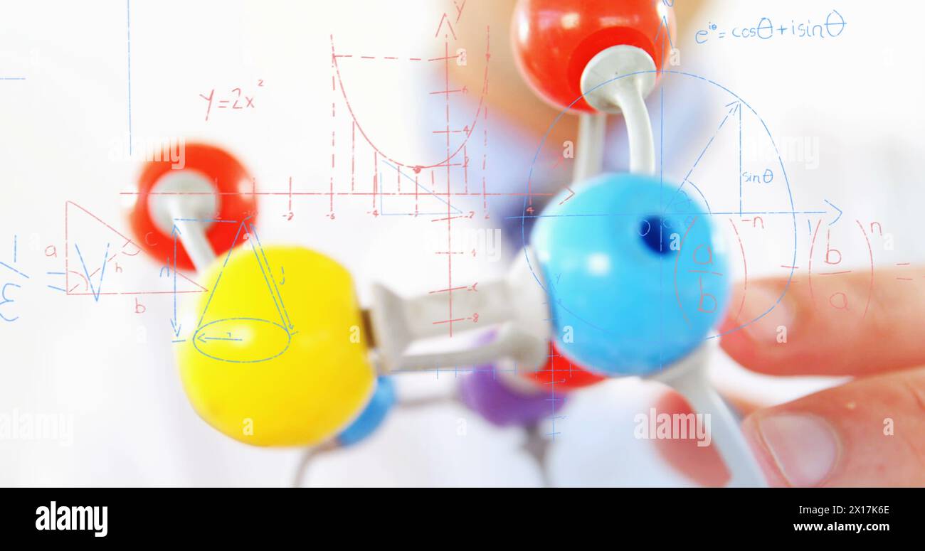 Image of mathematical formulae over scientist Stock Photo