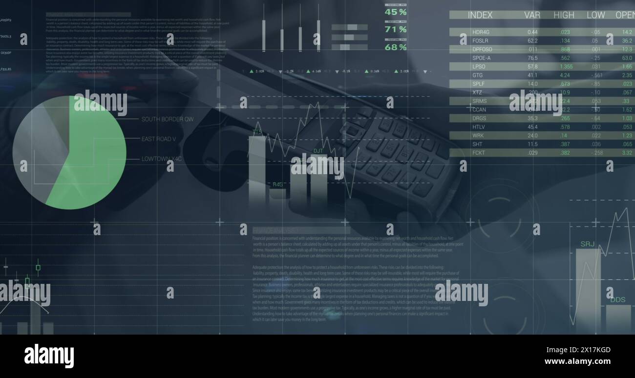 Image of financial data processing over payment terminal Stock Photo