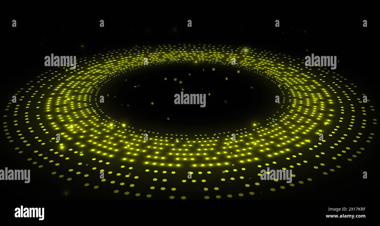 Image of spinning yellow glowing circles on black background Stock ...
