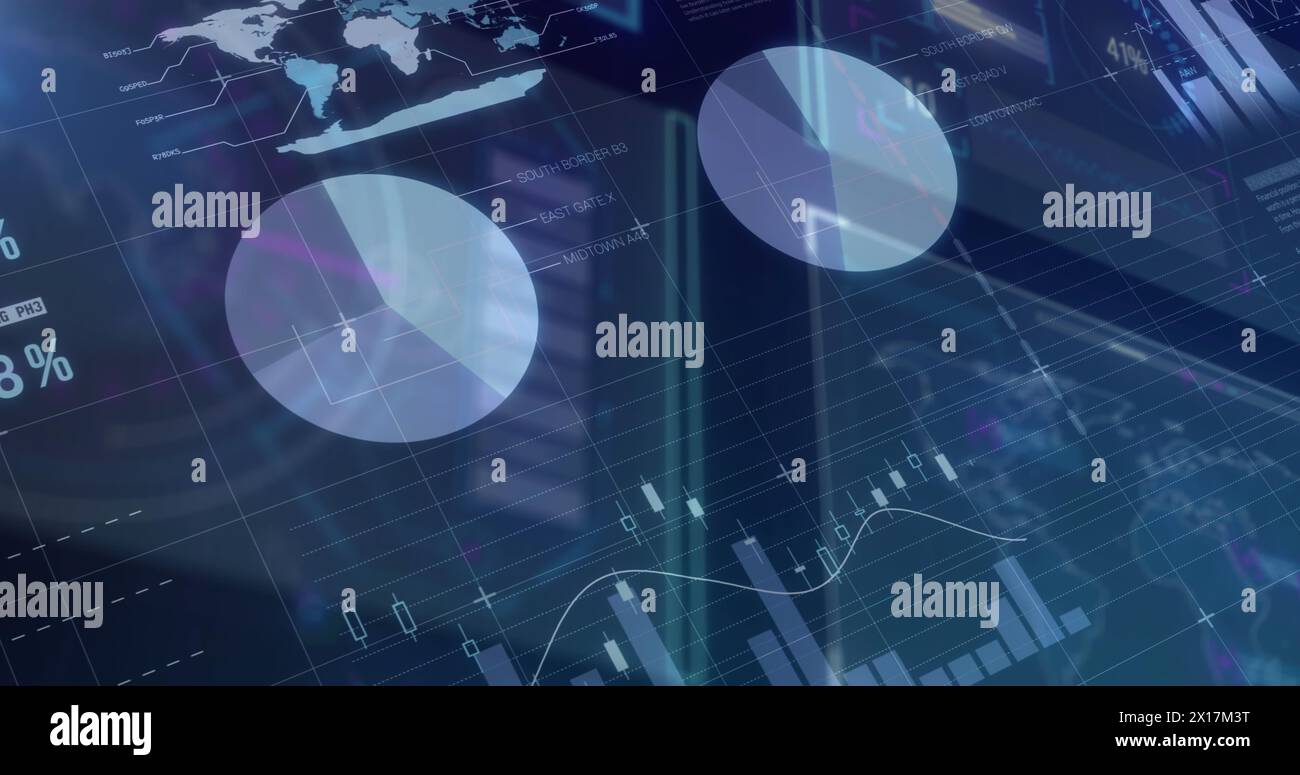 Image of data processing over screens Stock Photo