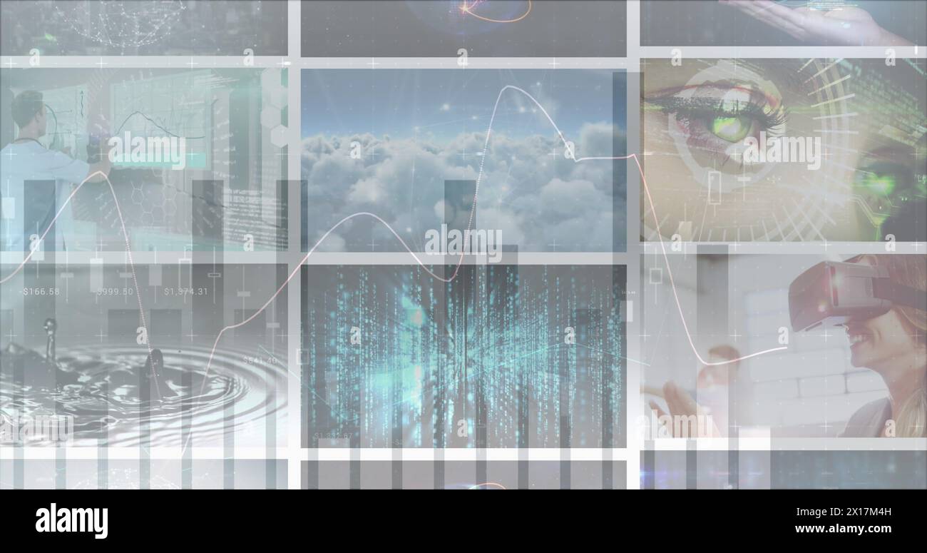 Image of statistics and data processing over screens Stock Photo